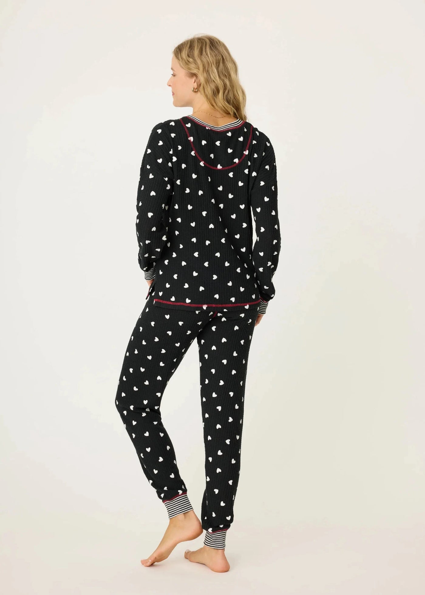 Pj Salvage Tiny Heart Thermal Ski Jammie Pj Set - Black