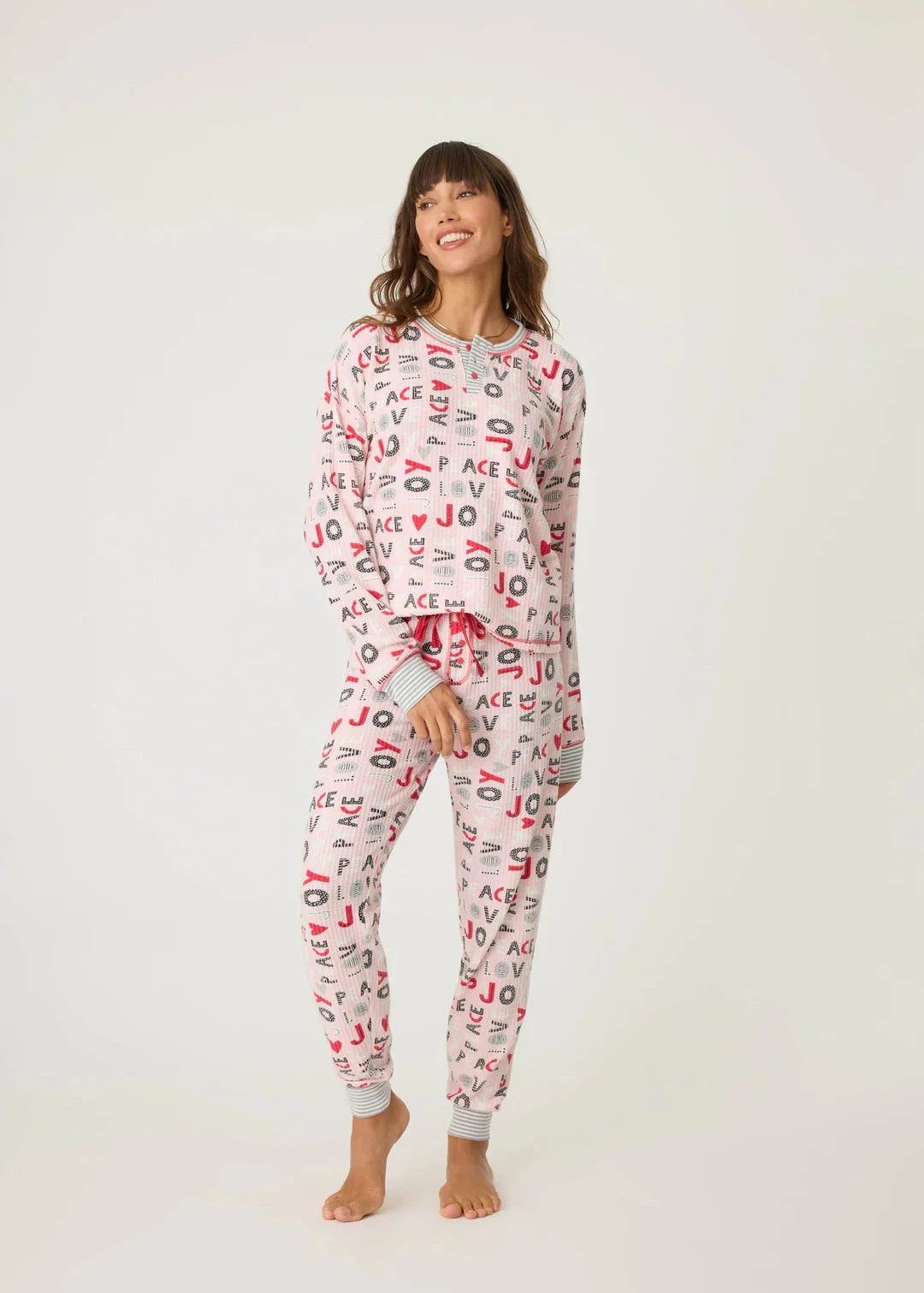 Pj Salvage Peace & Joy Thermal Ski Jammie Set - Blush