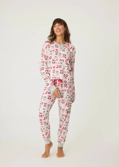 Pj Salvage Peace & Joy Thermal Ski Jammie Set - Blush