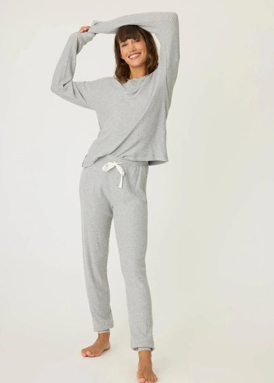 Pj Salvage Silver Sparkle Waffle  Ski Jammie Set - Grey