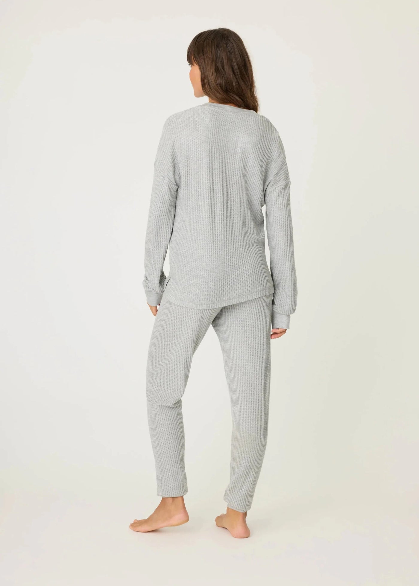 Pj Salvage Silver Sparkle Waffle  Ski Jammie Set - Grey