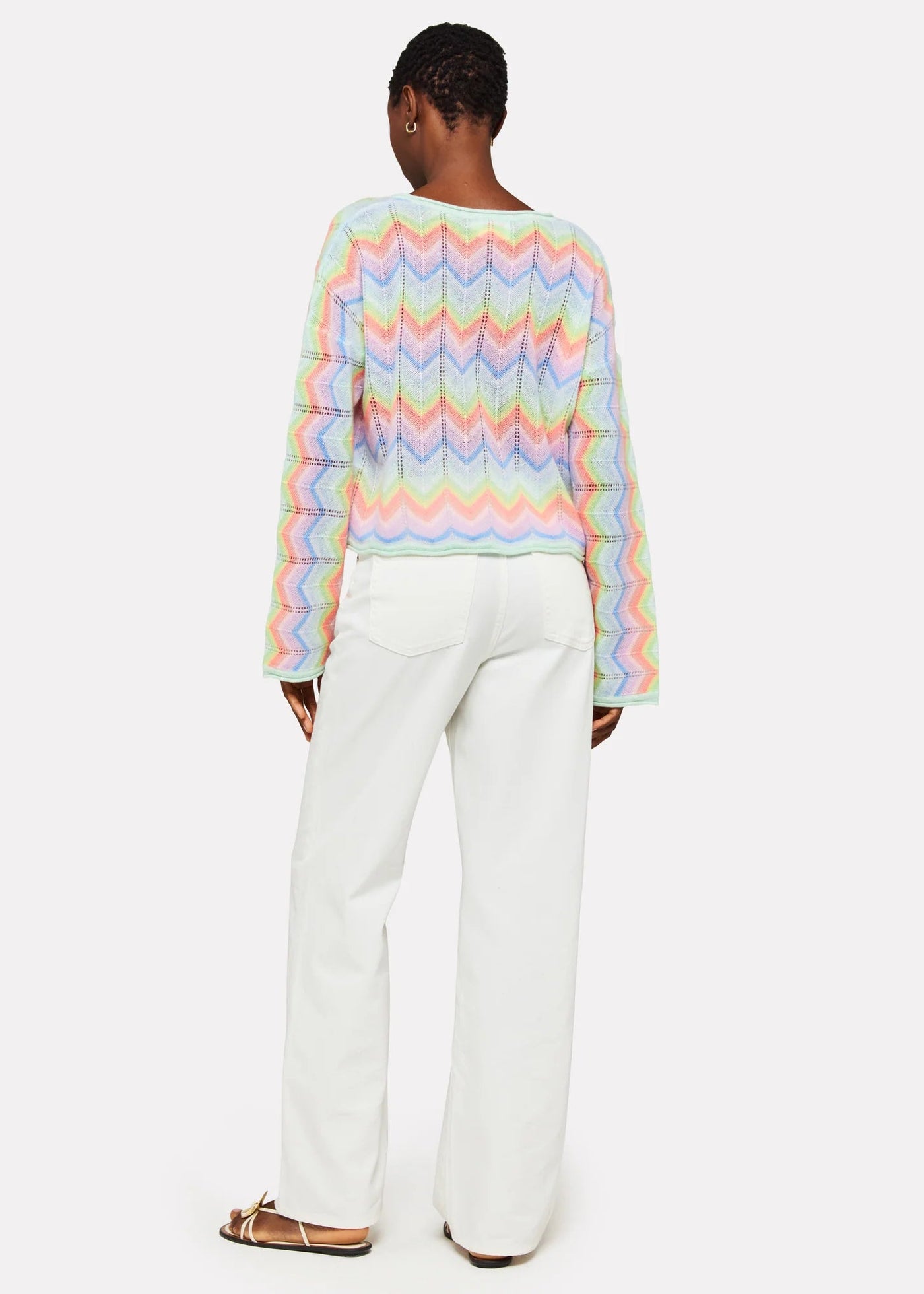 Brodie Rainbow Chevron Slash Neck Top - Neon Rainbow