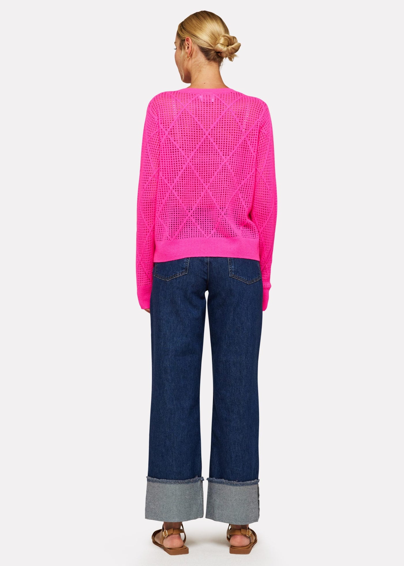 Brodie Diamond Pointelle Crew Top - Diva Pink