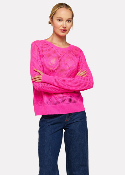 Brodie Diamond Pointelle Crew Top - Diva Pink