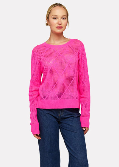 Brodie Diamond Pointelle Crew Top - Diva Pink