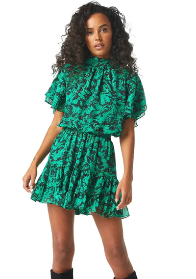 MISA Saffie Smocked Waist Abstract Print Dress - Emerald