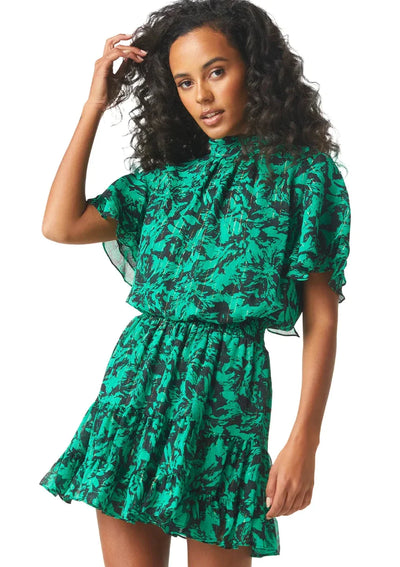 MISA Saffie Smocked Waist Abstract Print Dress - Emerald