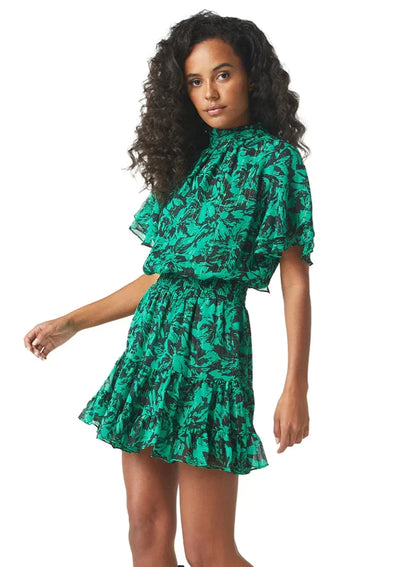 MISA Saffie Smocked Waist Abstract Print Dress - Emerald