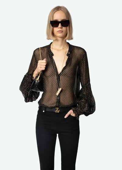 Zadig & Voltaire Tandy Gold Sparkle Blouse Black