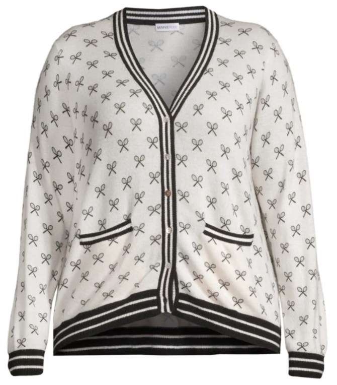 MINNIE ROSE Tennis Print Oversized Cardigan - White