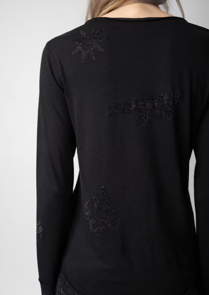 Zadig & Voltaire Tunisien Sparkle Love L/S Henley Top - Black