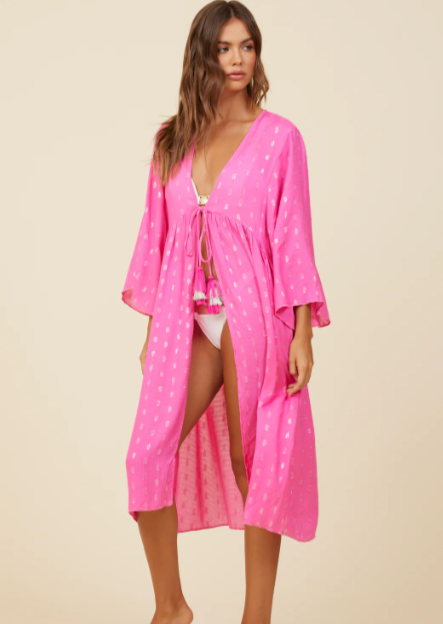 Surf Gypsy Tie Front Kaftan - Pink / Silver