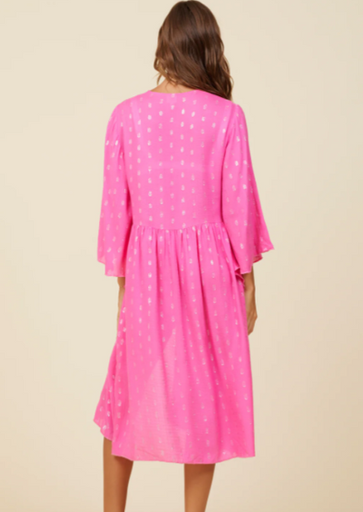 Surf Gypsy Tie Front Kaftan - Pink / Silver