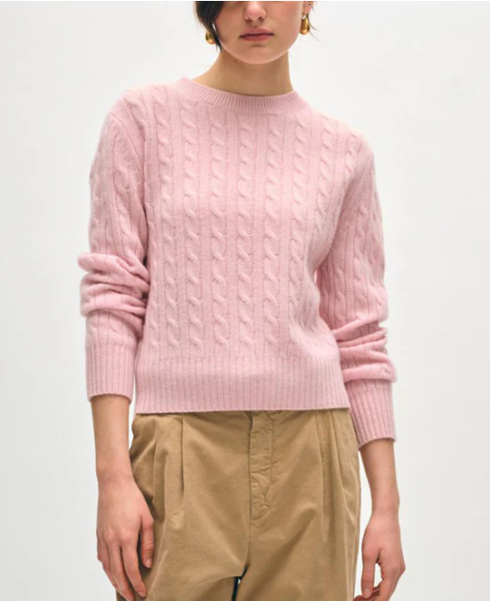 White + Warren Cashmere Featherweight Cable Crewneck Pink