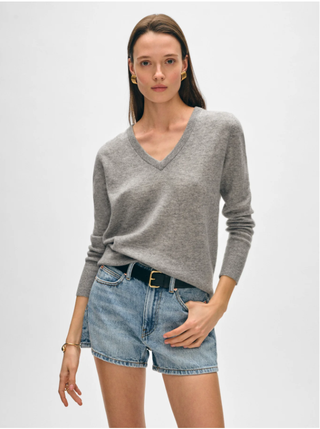 White + Warren Cashmere Core V-neck Sweater - Grey