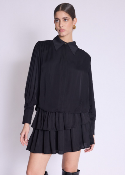 Berenice Double Pleated Silky Blouse Black