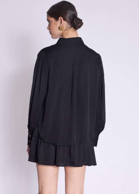 Berenice Double Pleated Silky Blouse Black