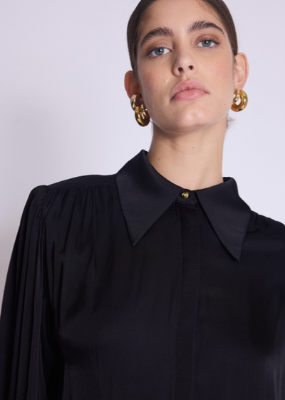 Berenice Double Pleated Silky Blouse Black