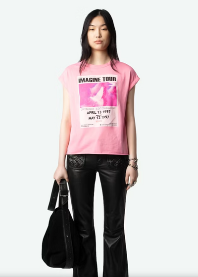 Zadig & Voltaire Oversized Tank Top w Imagine Tour Print Embellished - Pink