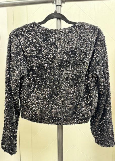 The Pink Door Sequin Satin Bow Jacket Black