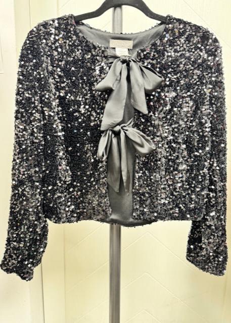 The Pink Door Sequin Satin Bow Jacket Black