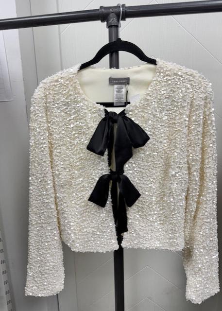 The Pink Door Sequin Satin Bow Jacket Ivory