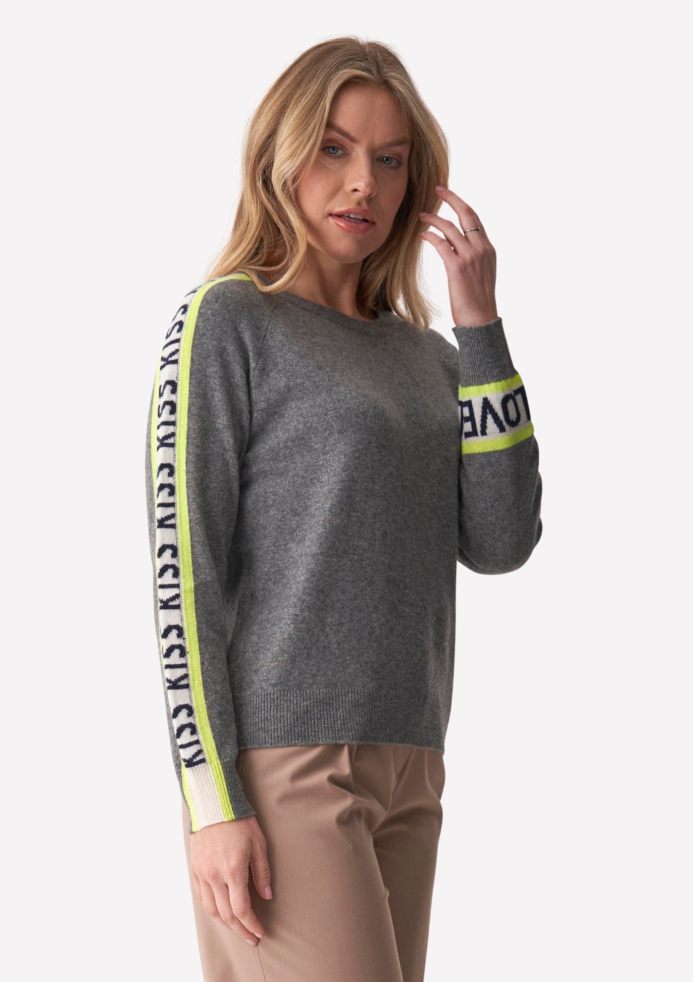 Brodie Love & Kisses Cashmere Sweater - Grey/Neon