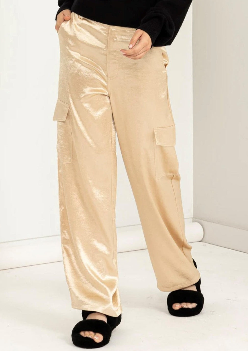 Gold Silk Cargo Pants