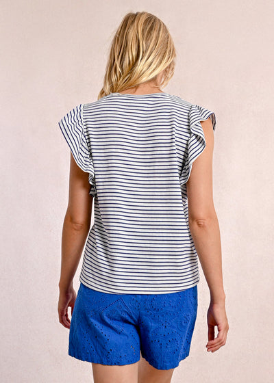 Molly Bracken Nautical Striped Ruffle Sleeve Tee