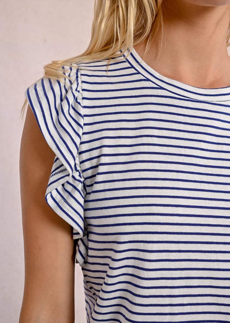 Molly Bracken Nautical Striped Ruffle Sleeve Tee