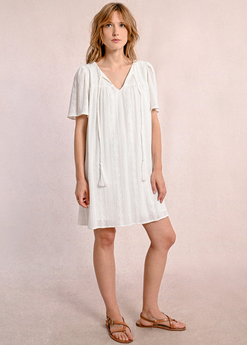 Molly Bracken Textured Dress w/ Tassel White