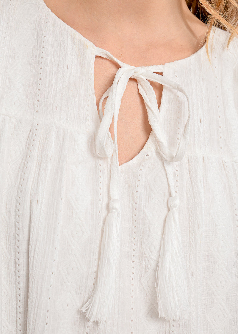 Molly Bracken Textured Dress w/ Tassel White