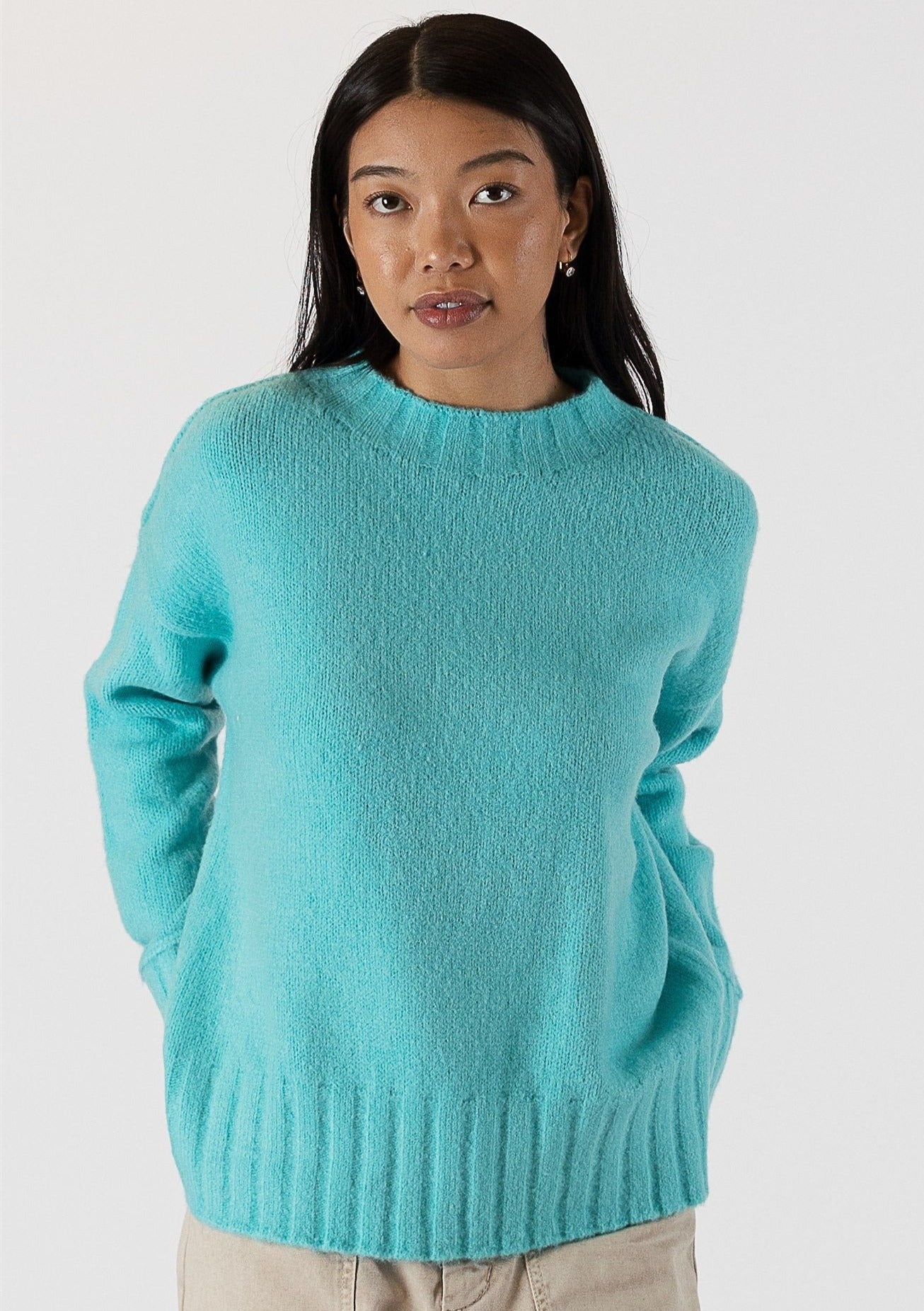 The Pink Door Ribbed Cuff Sweater - Teal