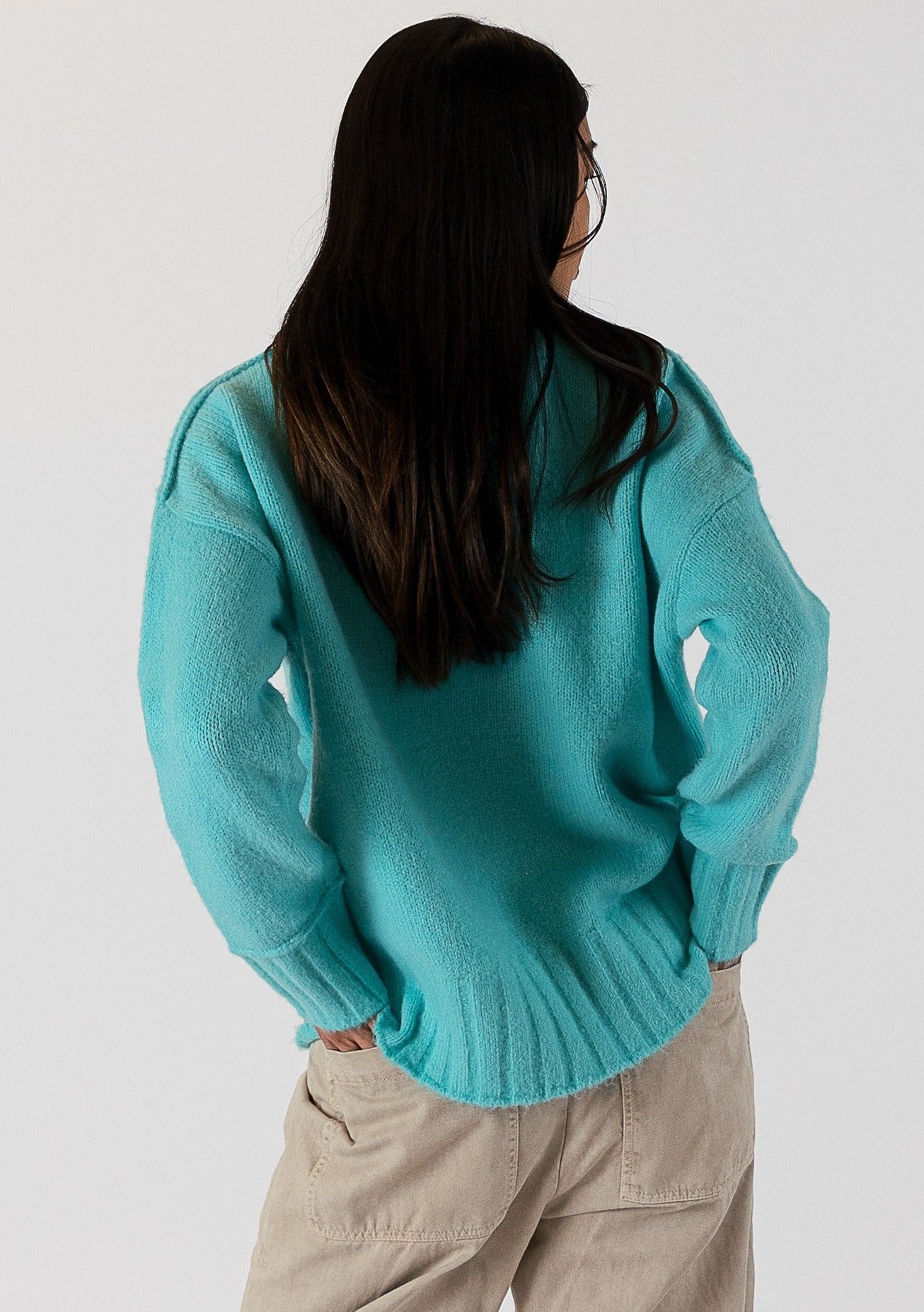 The Pink Door Ribbed Cuff Sweater - Teal