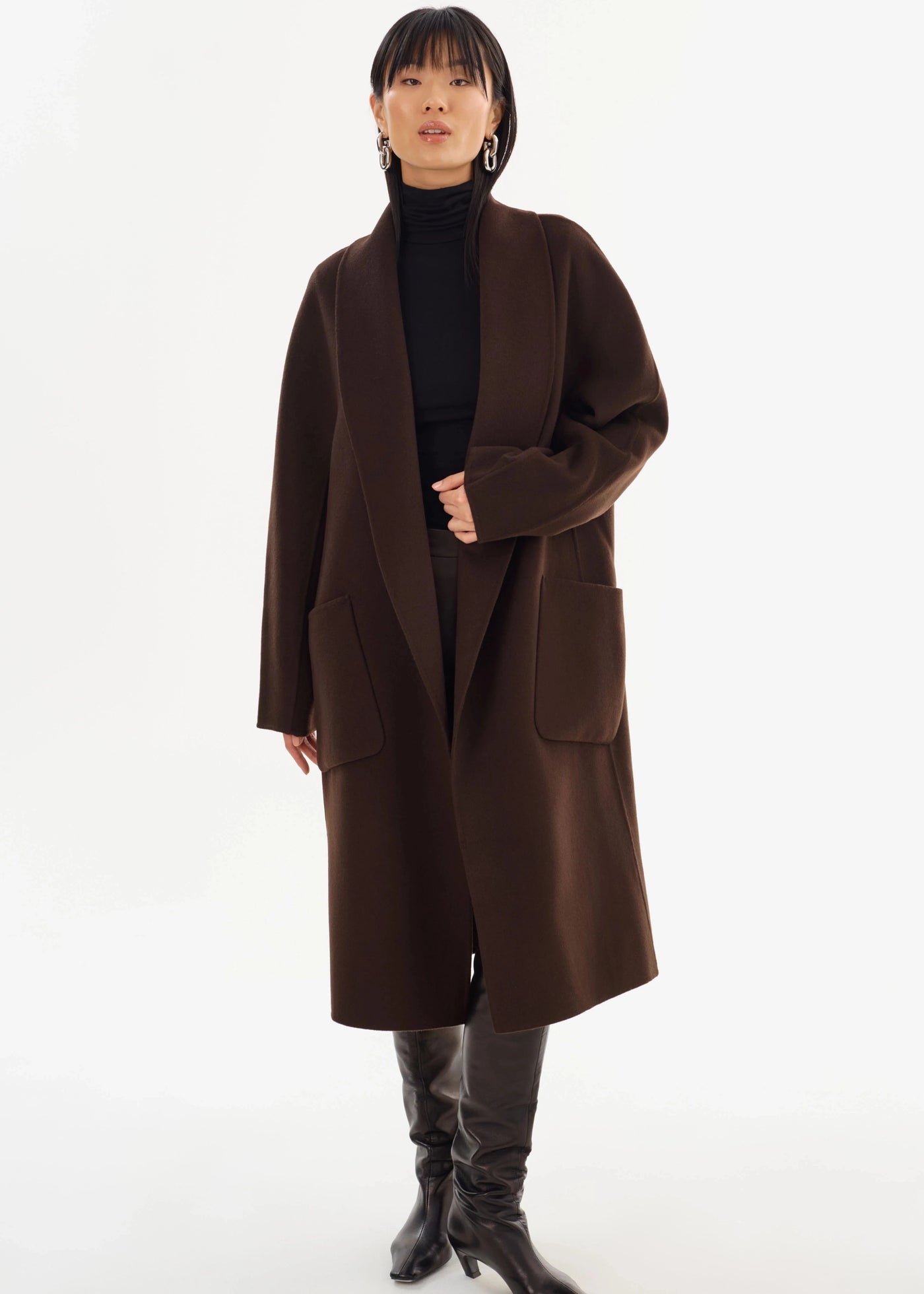 Lamarque Thara Double Faced Wool Coat - Dark Brown