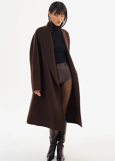 Lamarque Thara Double Faced Wool Coat - Dark Brown