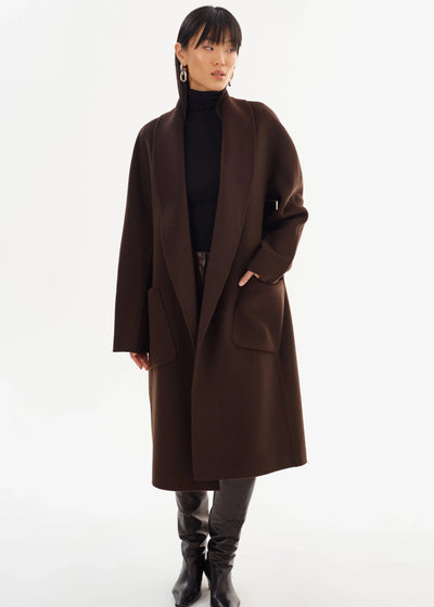 Lamarque Thara Double Faced Wool Coat - Dark Brown