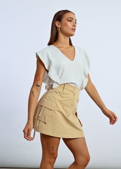 Molly Bracken Short Cargo Skirt Beige