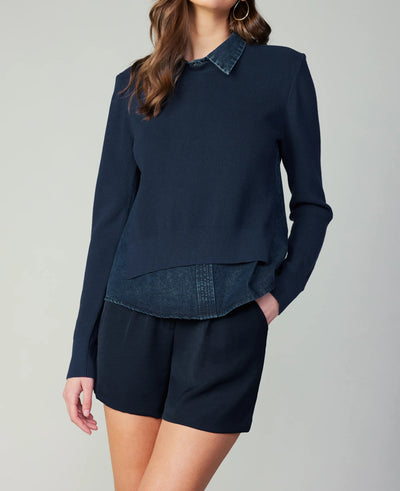 The Pink Door Dark Denim & Navy Knit Combo Top