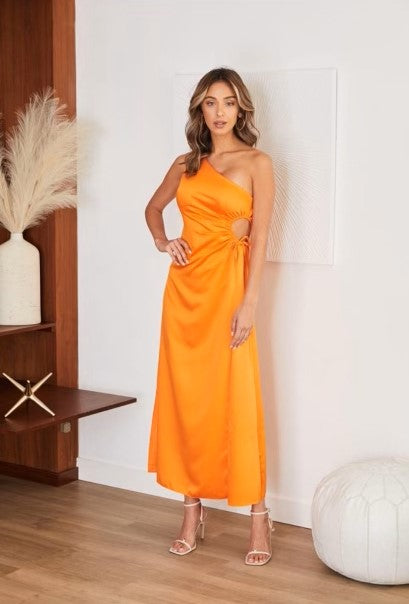 The Pink Door One Shoulder Cut Out Dress - Tangerine