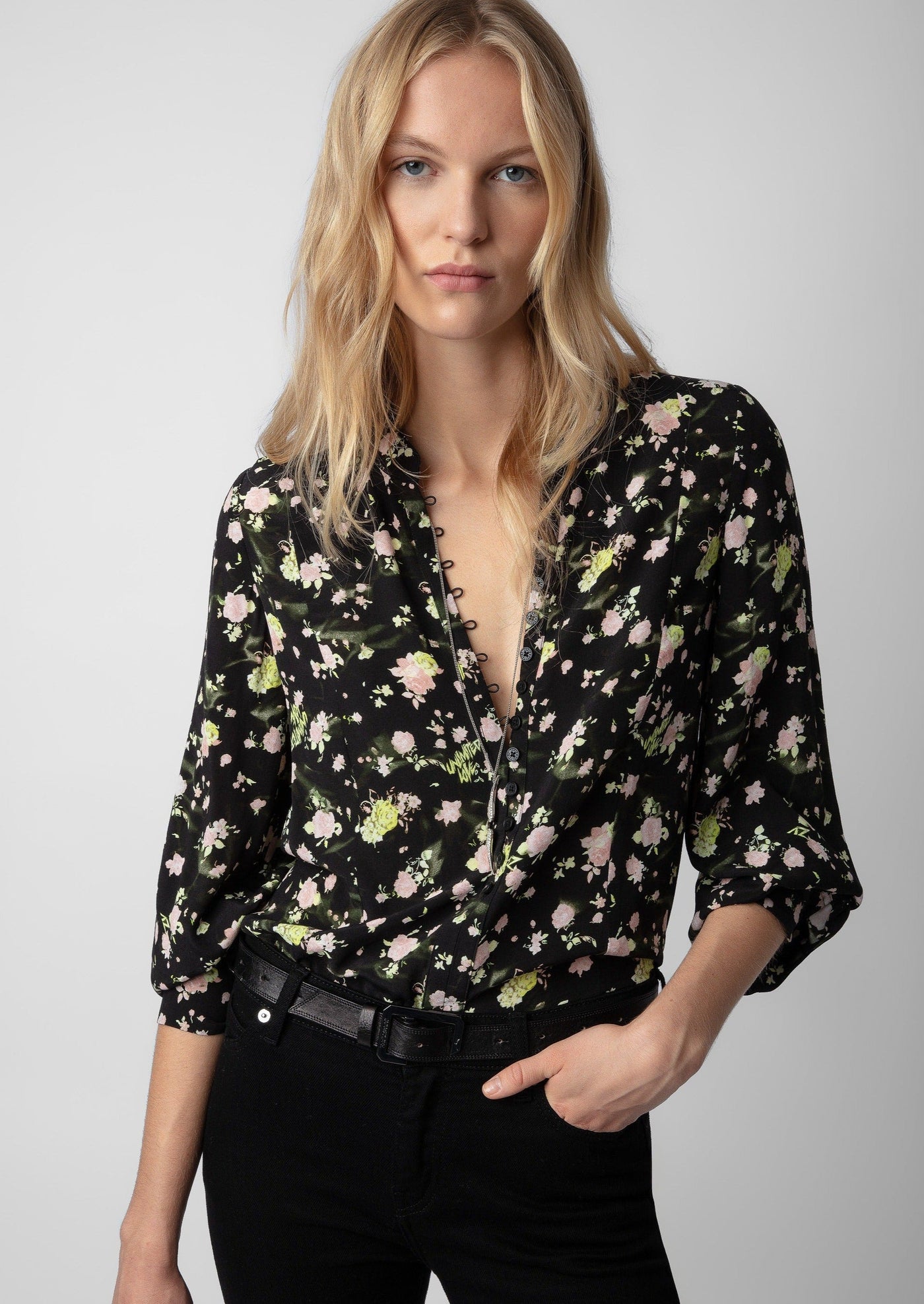 Zadig & Voltaire Twina Soft Crinkle Roses Blouse - Black