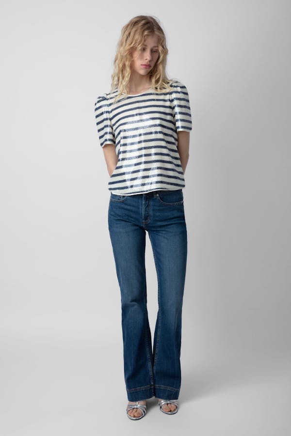 Zadig & Voltaire Tchao Sequin Stripe Blouse - Navy/Ivory