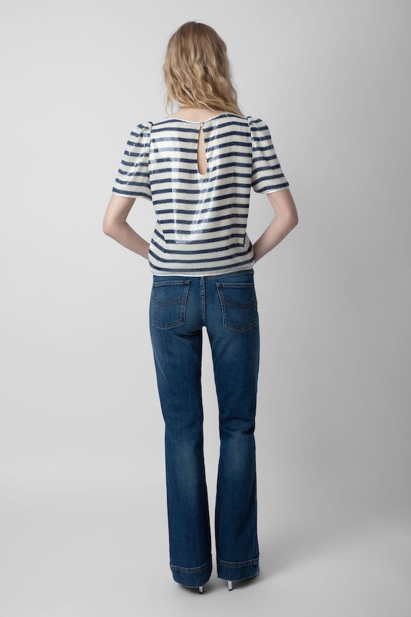 Zadig & Voltaire Tchao Sequin Stripe Blouse - Navy/Ivory