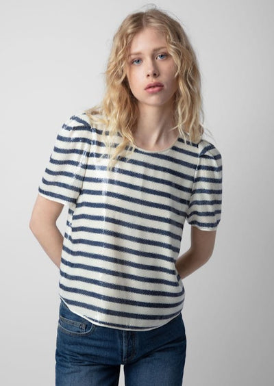 Zadig & Voltaire Tchao Sequin Stripe Blouse - Navy/Ivory