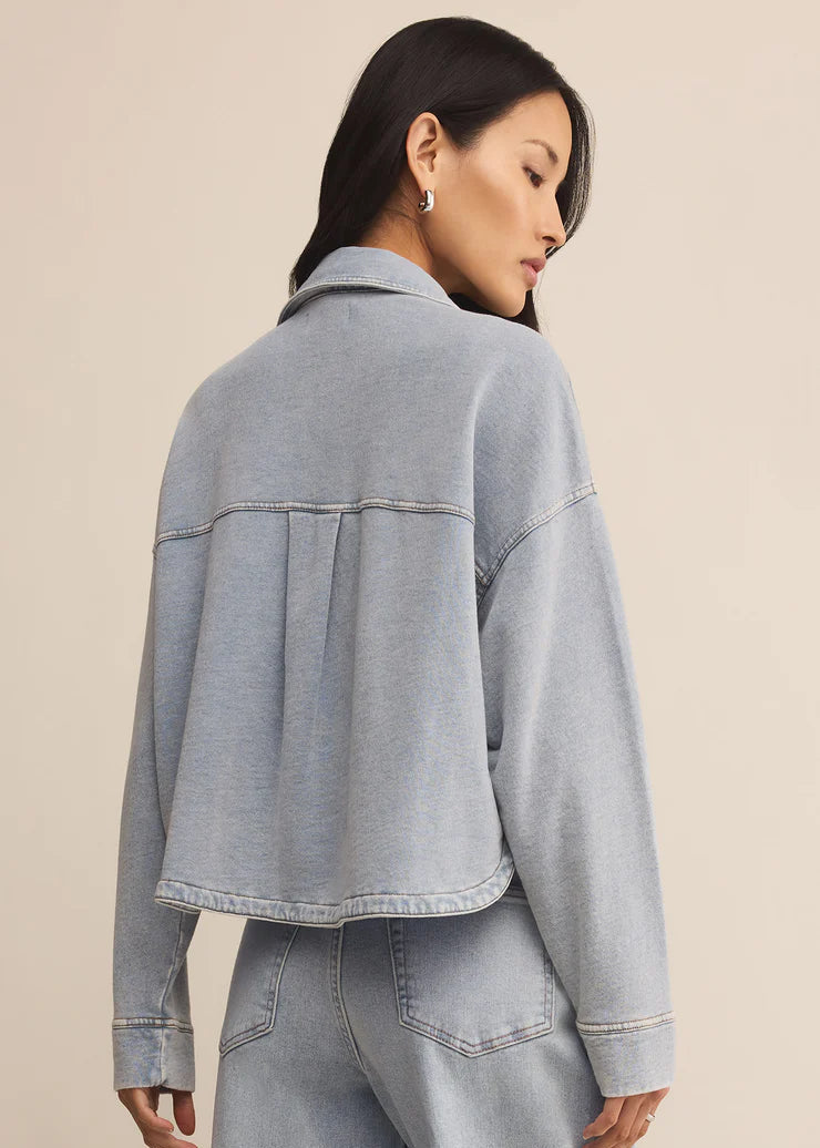 Z Supply All Day Cropped Knit Jacket Washed Indigo