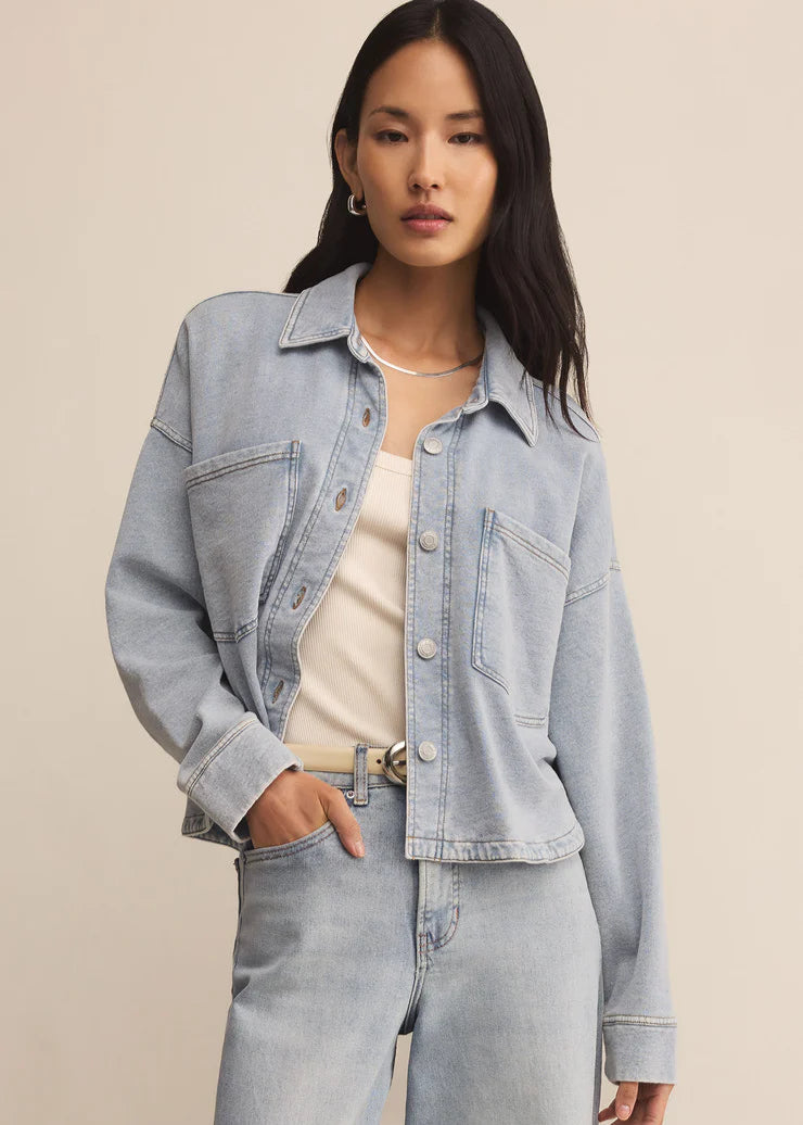 Z Supply All Day Cropped Knit Jacket Washed Indigo