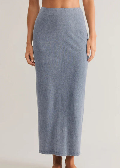 Z Supply Gail Jersey Denim Midi Skirt Medium Indigo