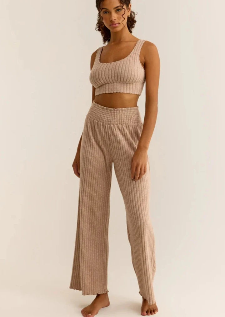 Z Supply Dawn Smocked Rib Pant - Iced Coffee