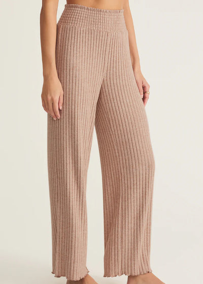 Z Supply Dawn Smocked Rib Pant Iced Coffee