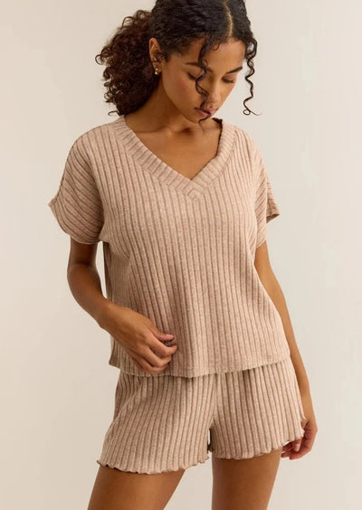 Z Supply Harper Rib V Neck Top - Iced Coffee